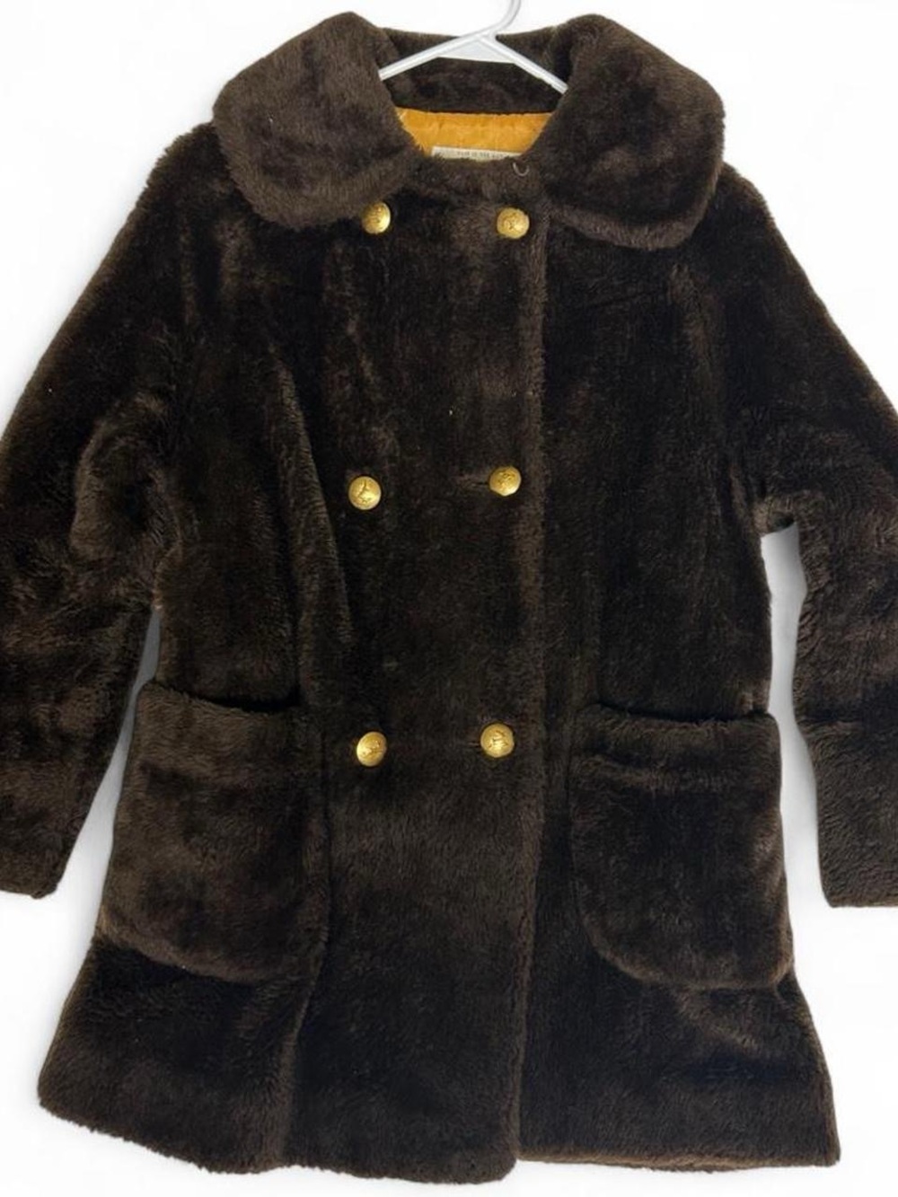 White Stag Dark Brown Faux Fur Teddy Coat with Gold Buttons
